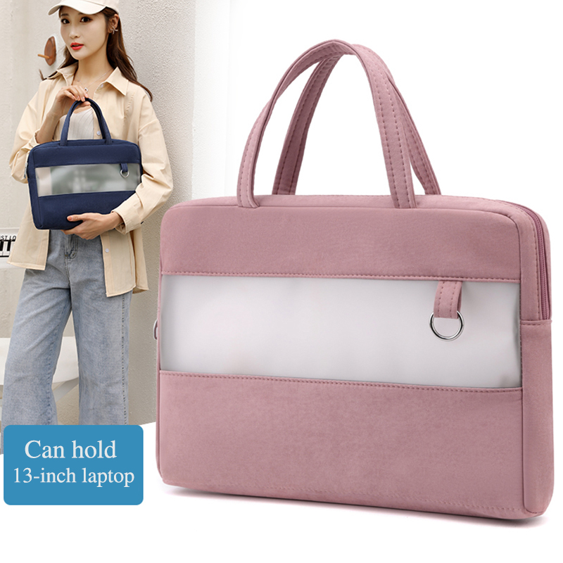 문서 홀더 A4 여성용 수납 주머니 남성용 비즈니스 가방 대용량 솔리드 컬러 핸드백 카와이 핑크 투명한 서류 가방
